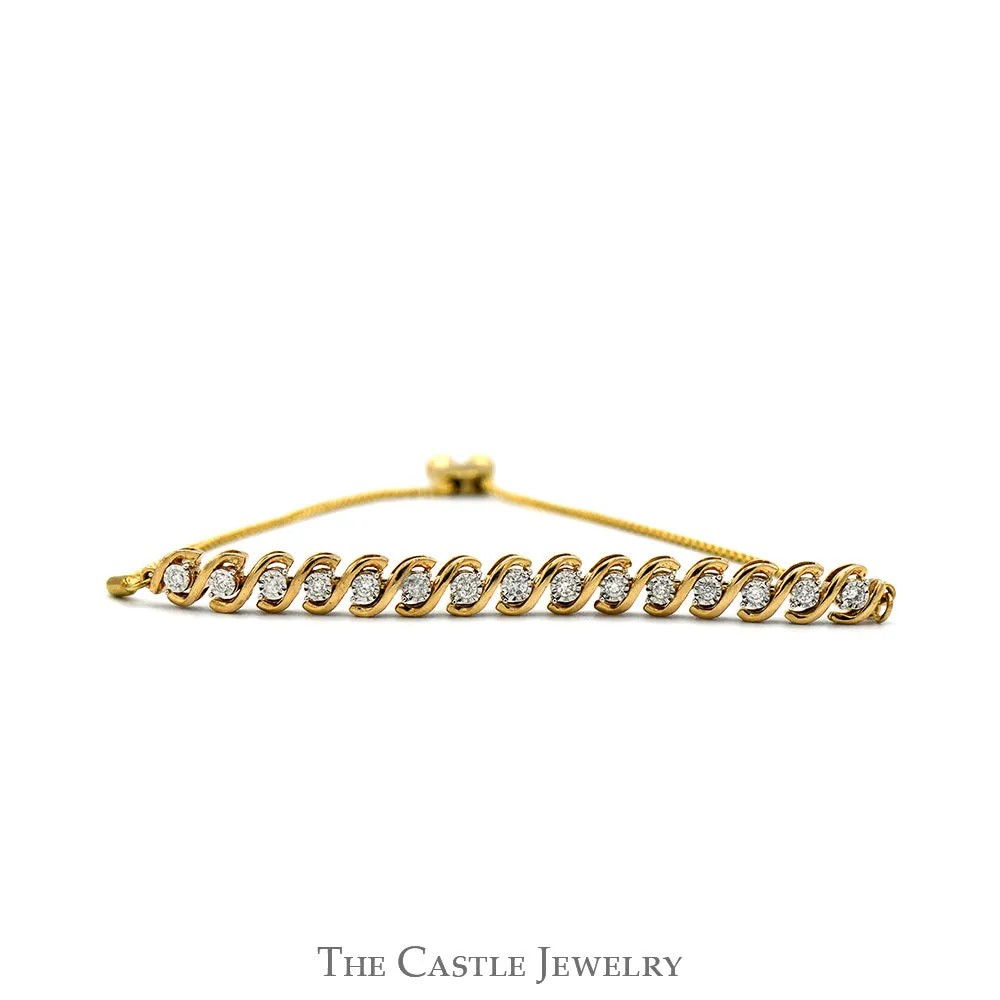 1/2cttw Round Illusion Set Diamond Bolo/Adjustable Link Bracelet in 10k Yellow Gold