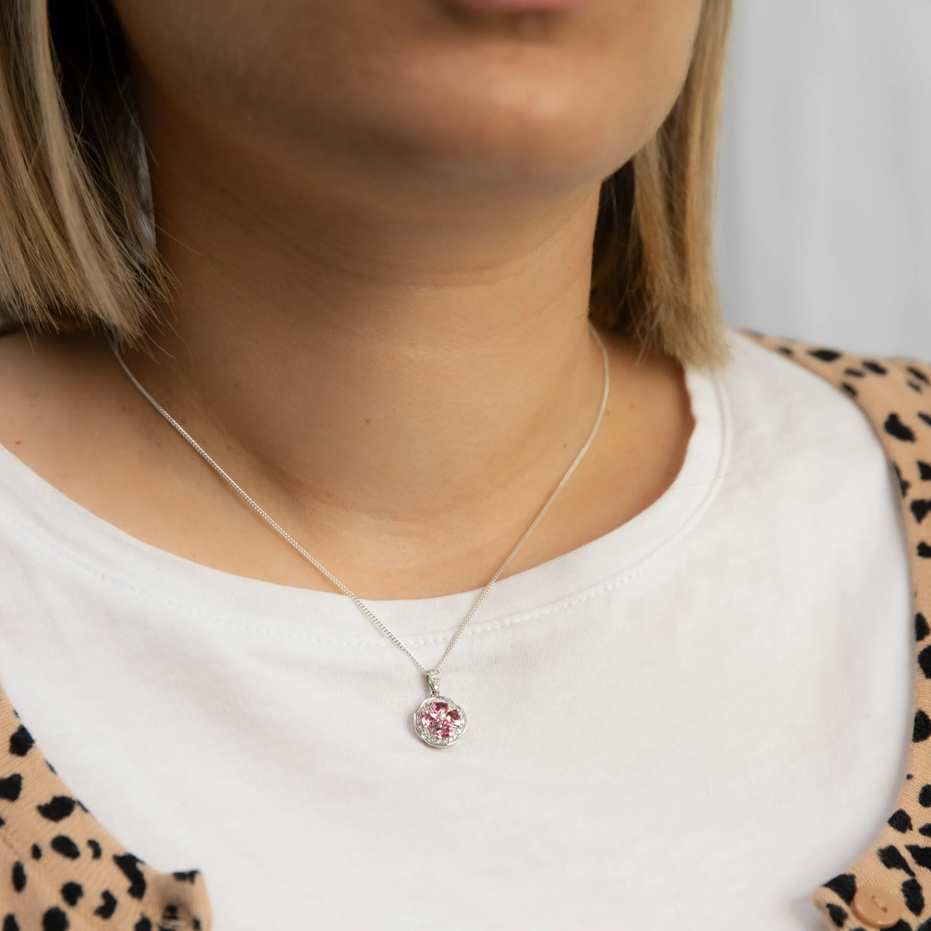 14ct White Gold 0.88ct Pink Tourmaline and Diamond Pendant