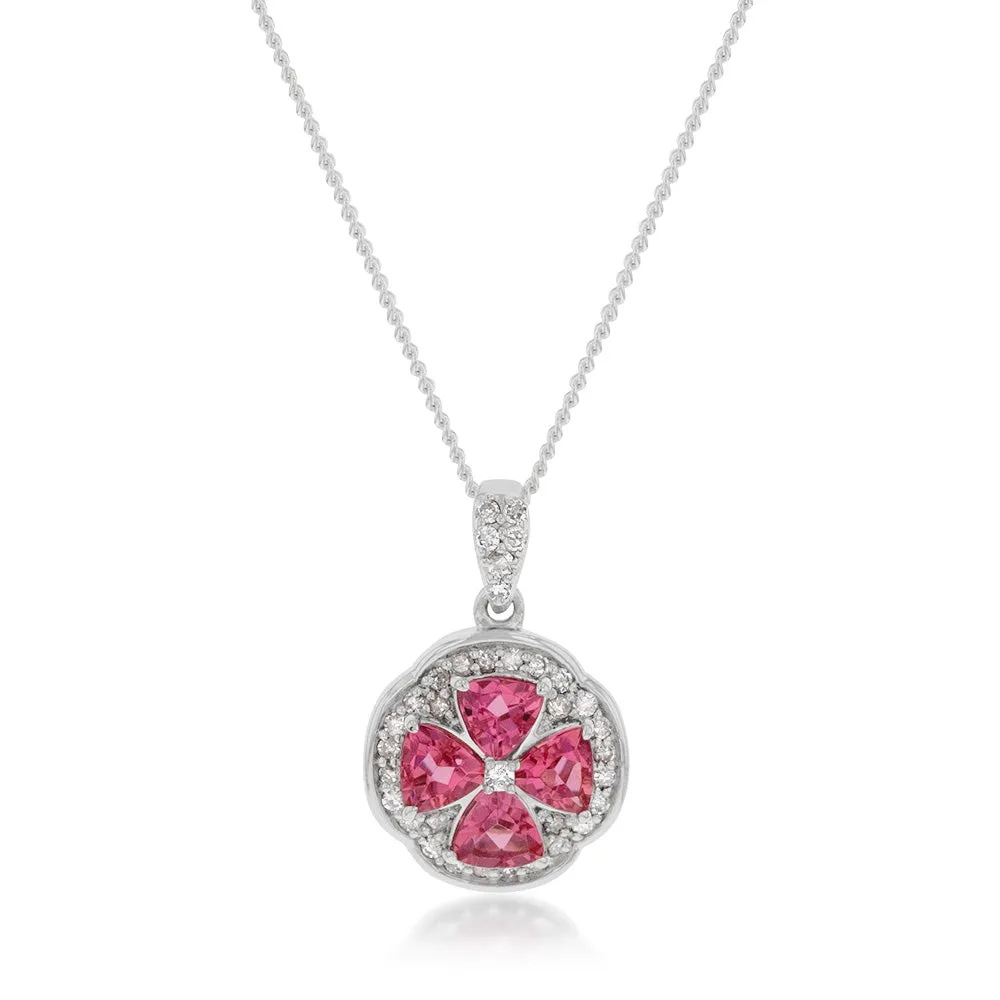 14ct White Gold 0.88ct Pink Tourmaline and Diamond Pendant