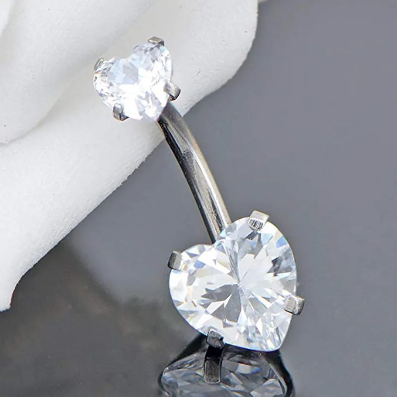 14G Heart CZ Belly Button Ring