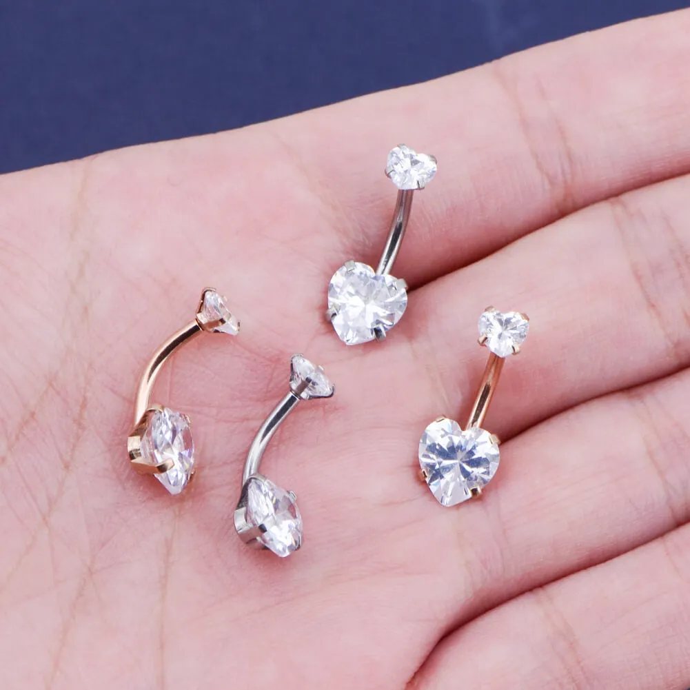 14G Heart CZ Belly Button Ring