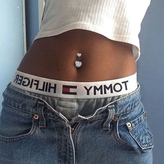 14G Heart CZ Belly Button Ring