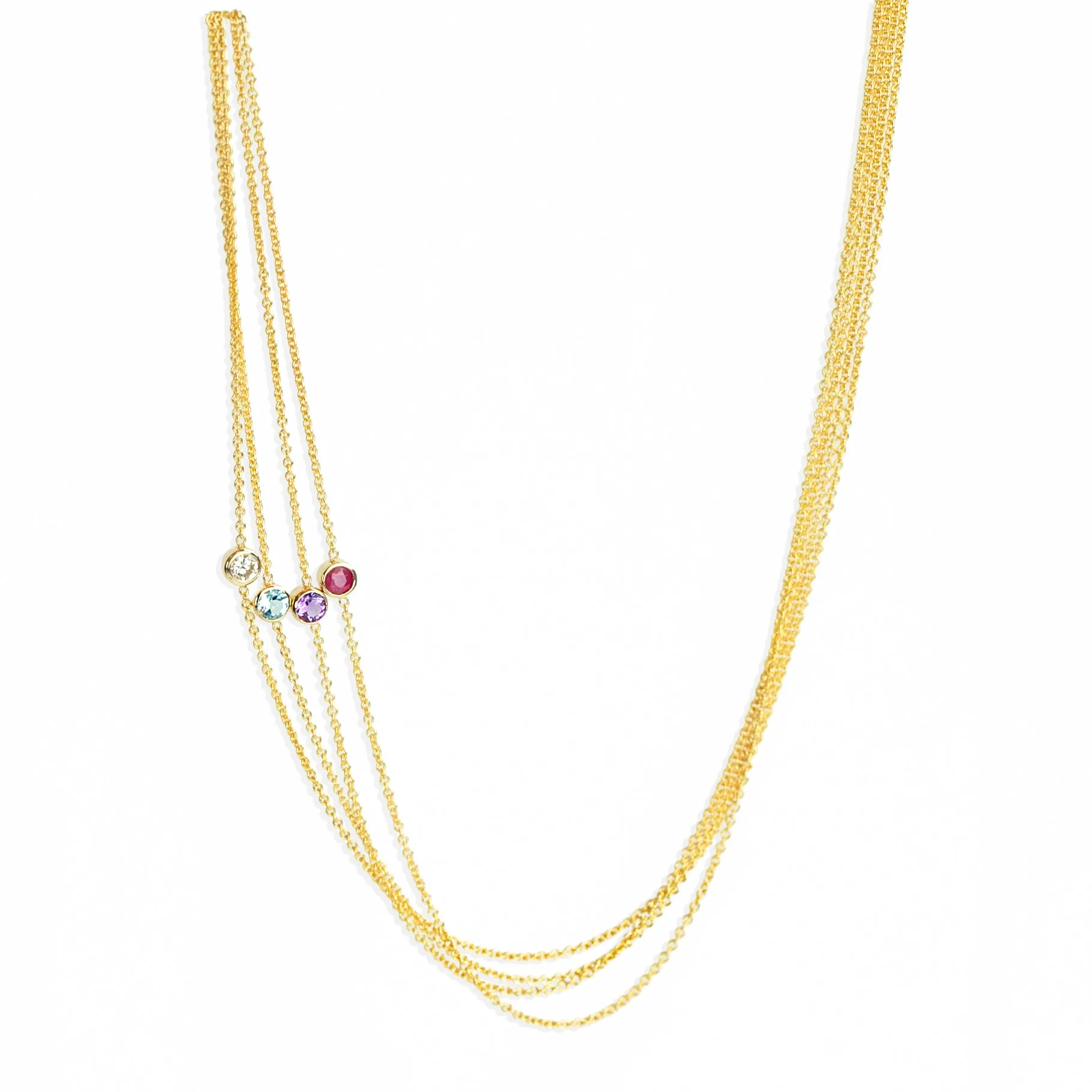 14K Gold Asymmetrical Birthstone Necklace - Ruby (July)