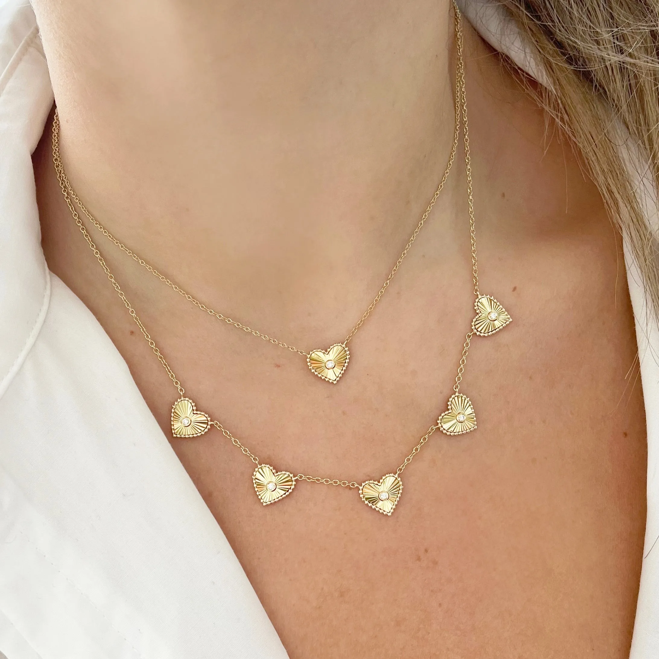 14K GOLD DIAMOND ATARA 5 HEART NECKLACE