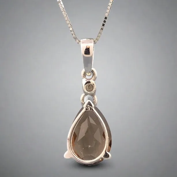 14K W Gold Smoky Quartz & Diamond Pendant