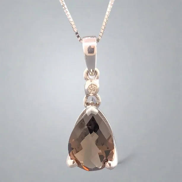 14K W Gold Smoky Quartz & Diamond Pendant