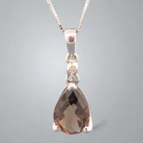 14K W Gold Smoky Quartz & Diamond Pendant