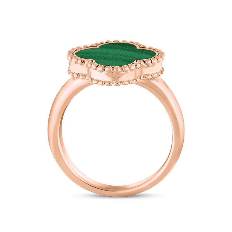 18ct Rose Gold Malachite Bloom Four Leaf Clover Ball Edge Ring