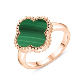 18ct Rose Gold Malachite Bloom Four Leaf Clover Ball Edge Ring