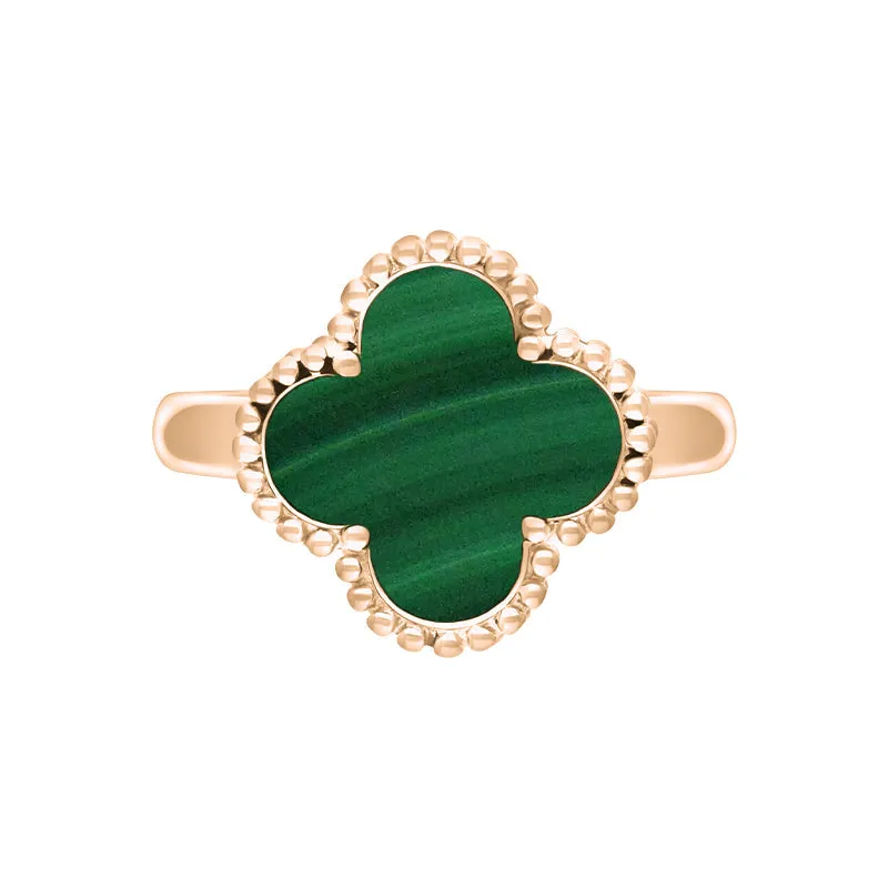 18ct Rose Gold Malachite Bloom Four Leaf Clover Ball Edge Ring