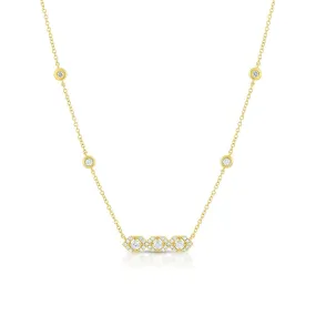 18K Yellow Gold Diamond 3 Hexagon Bar Pendant Necklace