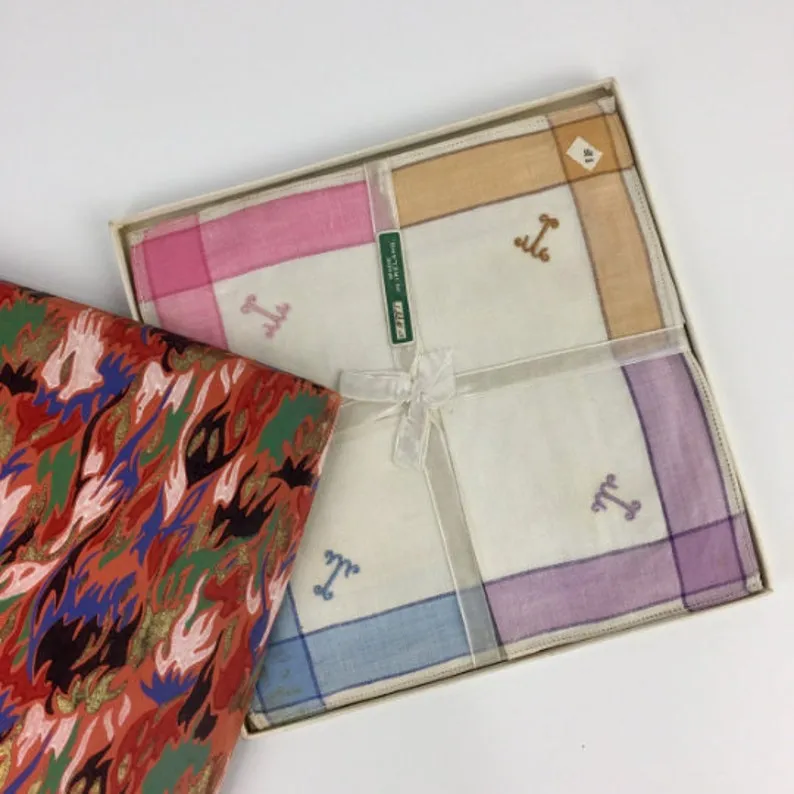 1920s Art Deco Handkerchiefs in Original Printed Box