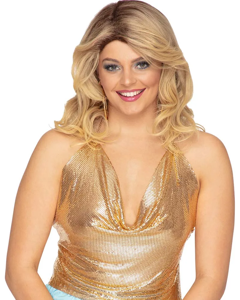 1970s Disco Flick Deluxe Dirty Blonde Feathered Long Wig