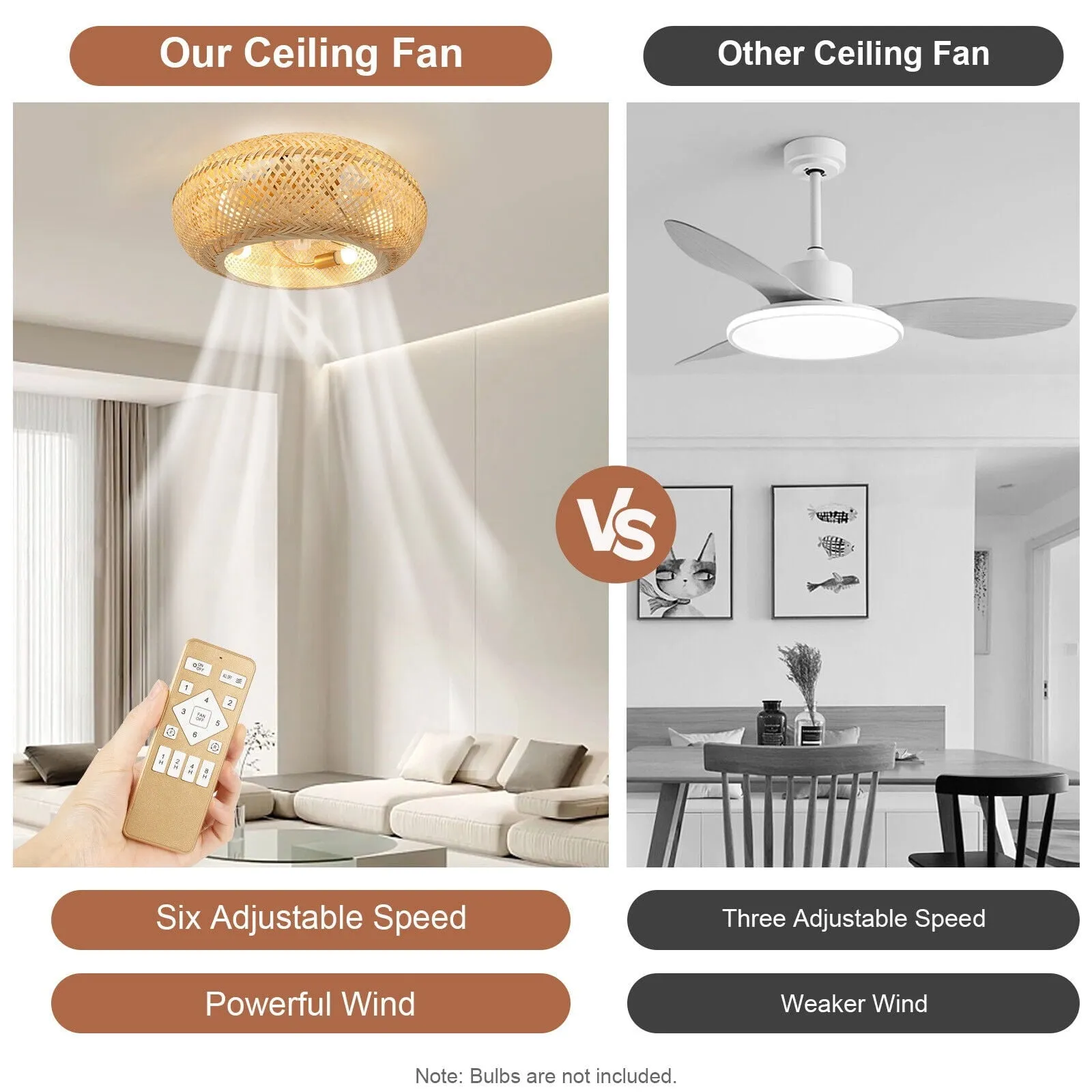 20 inch Ceiling Fan Light Rustic Flush Mounted Ceiling Fan Light Pendant Lamp Fixture W/ Remote BT277 110V
