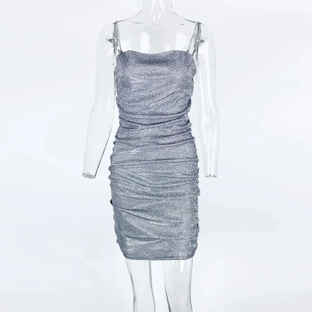 2024 Elegant Diamond Glitter Sparkle Spaghetti Strap Bodycon Dress