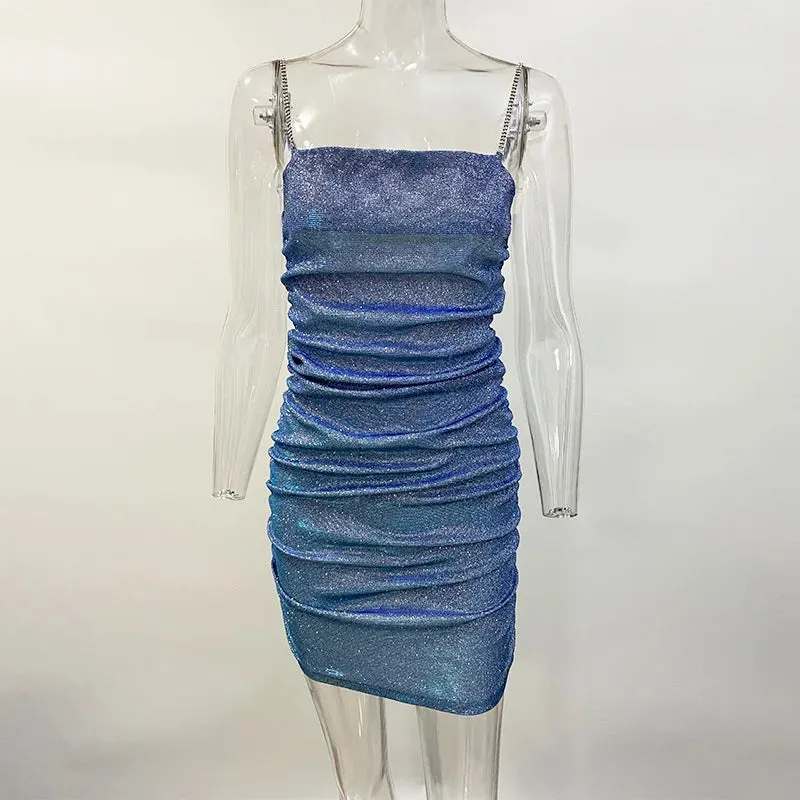 2024 Elegant Diamond Glitter Sparkle Spaghetti Strap Bodycon Dress