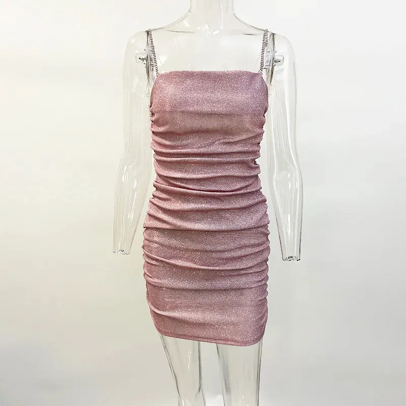 2024 Elegant Diamond Glitter Sparkle Spaghetti Strap Bodycon Dress