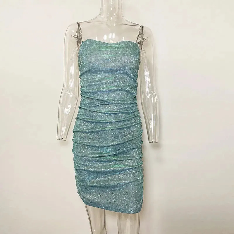 2024 Elegant Diamond Glitter Sparkle Spaghetti Strap Bodycon Dress