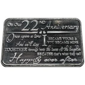 22nd Twenty-Second Anniversary Sentimental Metal Wallet or Purse Keepsake Card Gift - Cute Gift Set From Husband Wife Boyfriend Girlfriend Partner