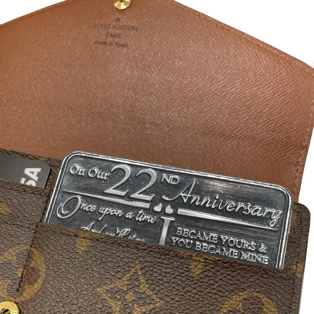 22nd Twenty-Second Anniversary Sentimental Metal Wallet or Purse Keepsake Card Gift - Cute Gift Set From Husband Wife Boyfriend Girlfriend Partner