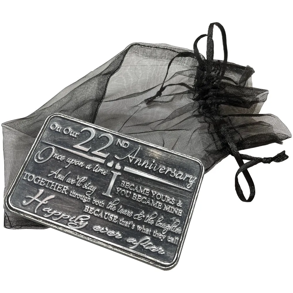 22nd Twenty-Second Anniversary Sentimental Metal Wallet or Purse Keepsake Card Gift - Cute Gift Set From Husband Wife Boyfriend Girlfriend Partner