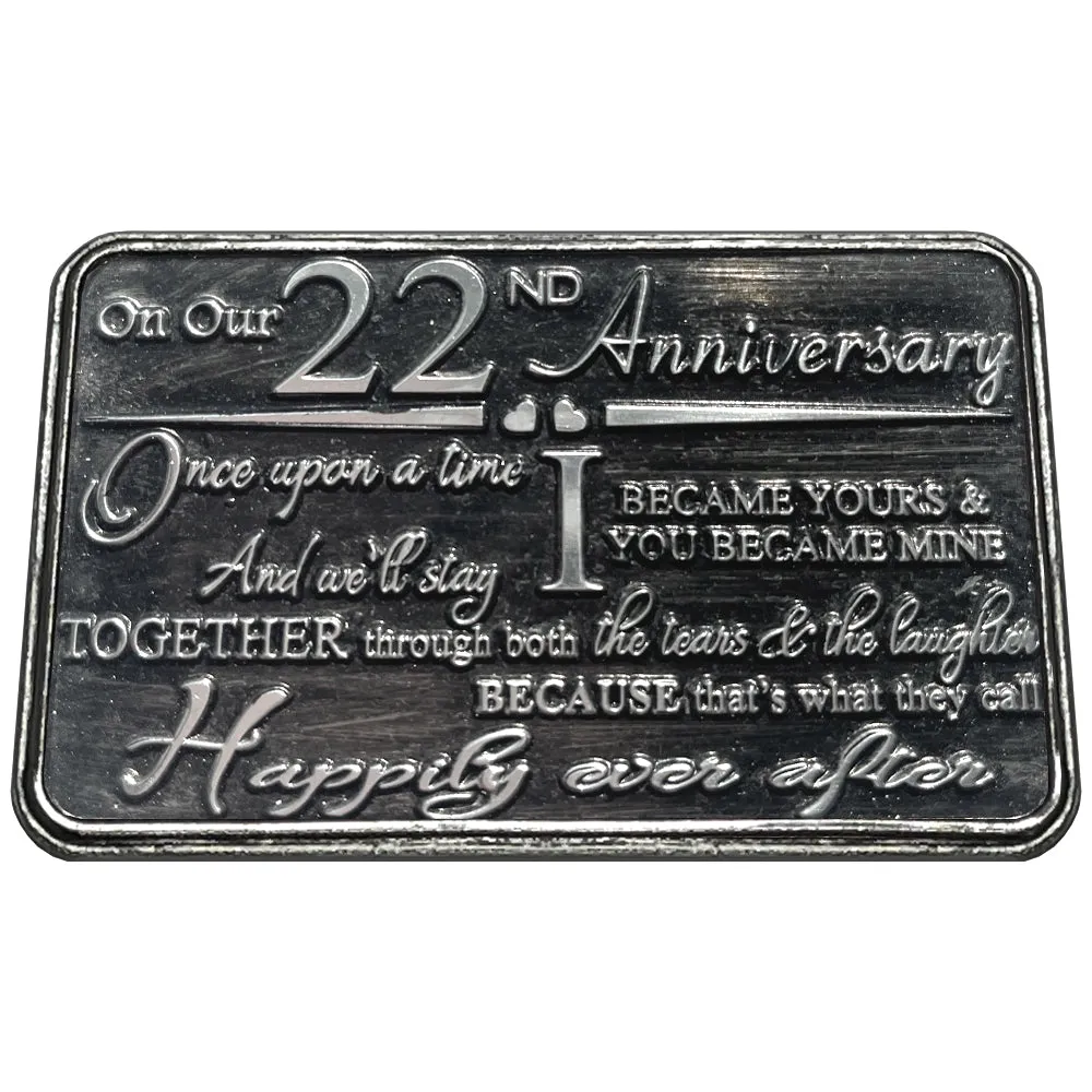22nd Twenty-Second Anniversary Sentimental Metal Wallet or Purse Keepsake Card Gift - Cute Gift Set From Husband Wife Boyfriend Girlfriend Partner