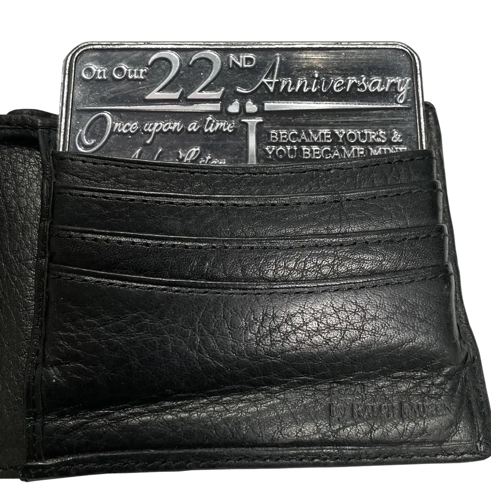 22nd Twenty-Second Anniversary Sentimental Metal Wallet or Purse Keepsake Card Gift - Cute Gift Set From Husband Wife Boyfriend Girlfriend Partner