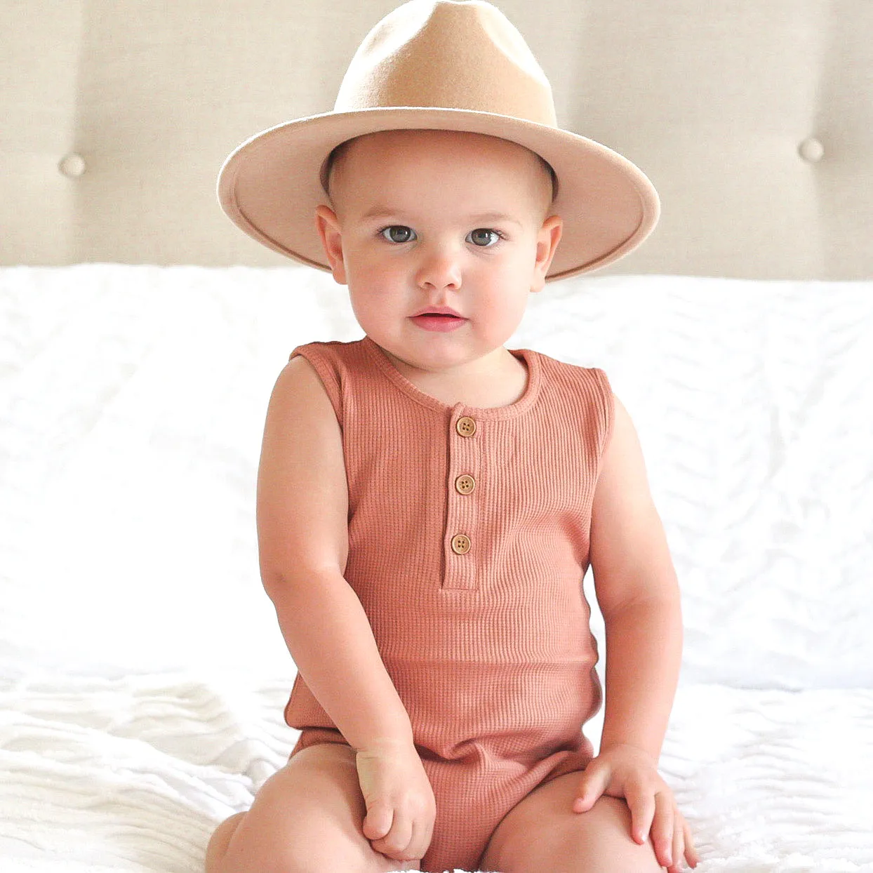 Alfie Waffle Romper - Clay