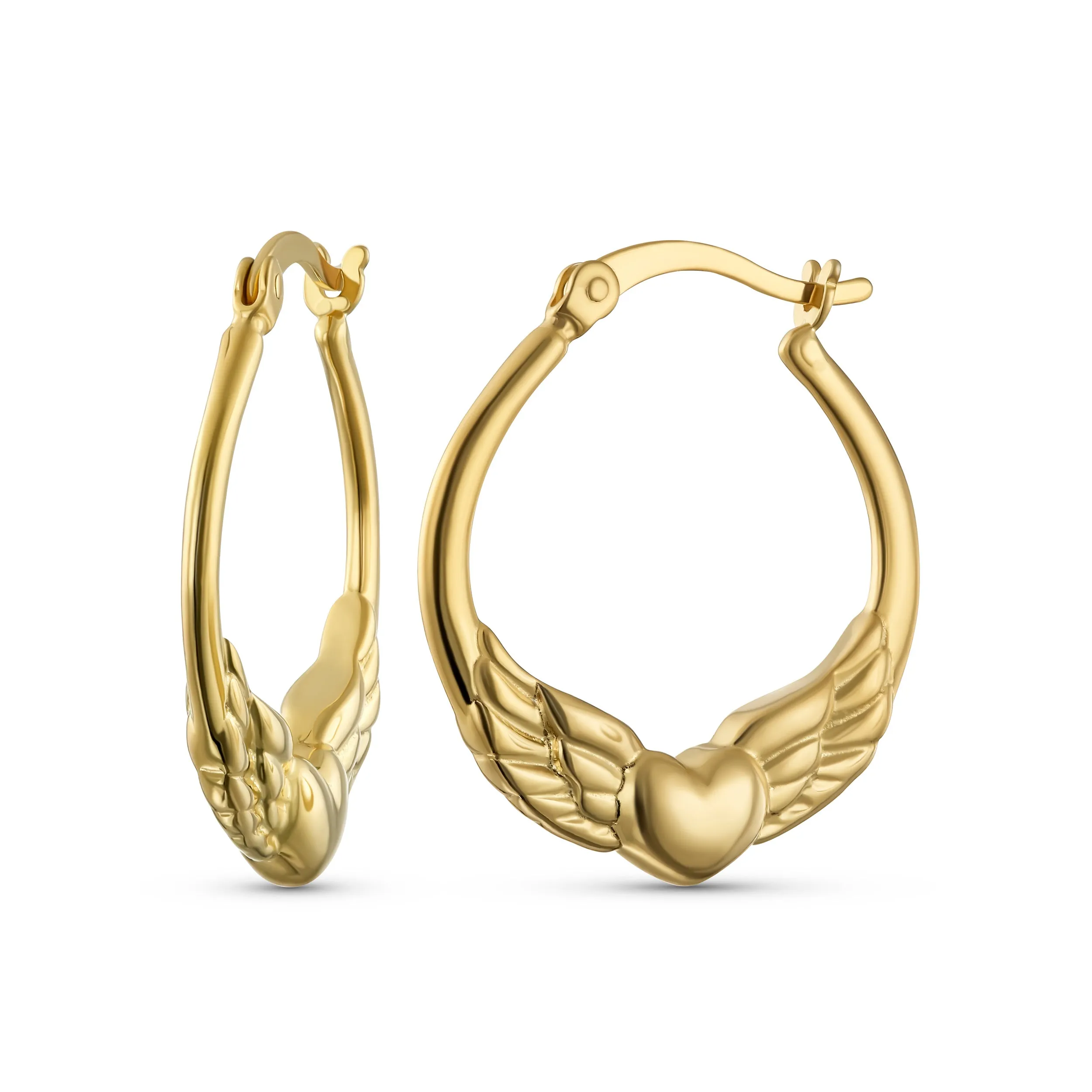 Angel Wings Heart Celtic Claddagh Hoop Earrings Gold Plated Silver .5- 1 Inch