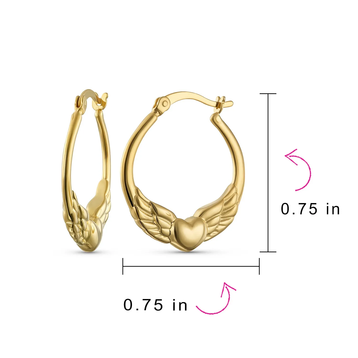 Angel Wings Heart Celtic Claddagh Hoop Earrings Gold Plated Silver .5- 1 Inch