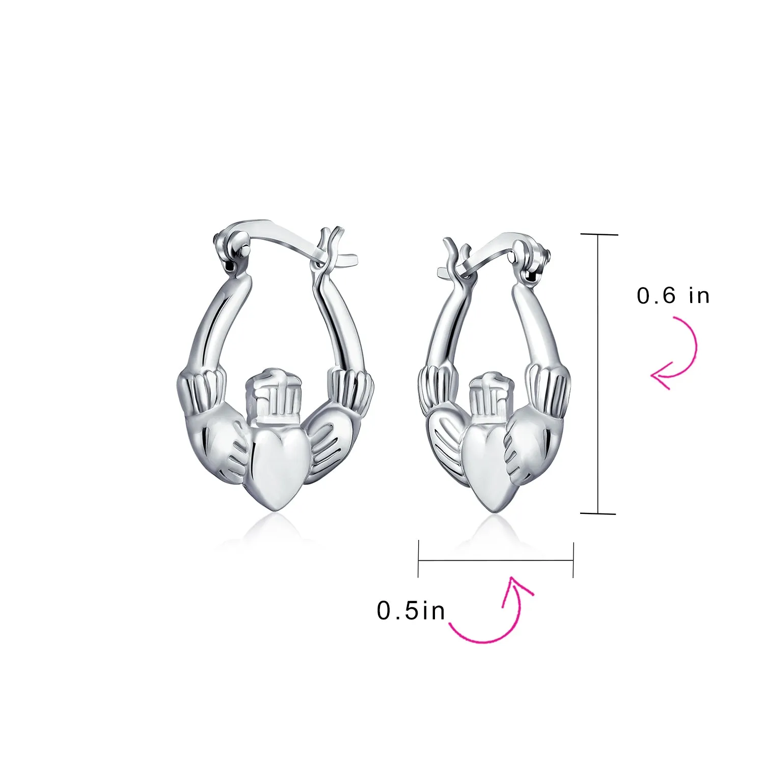 Angel Wings Heart Celtic Claddagh Hoop Earrings Gold Plated Silver .5- 1 Inch