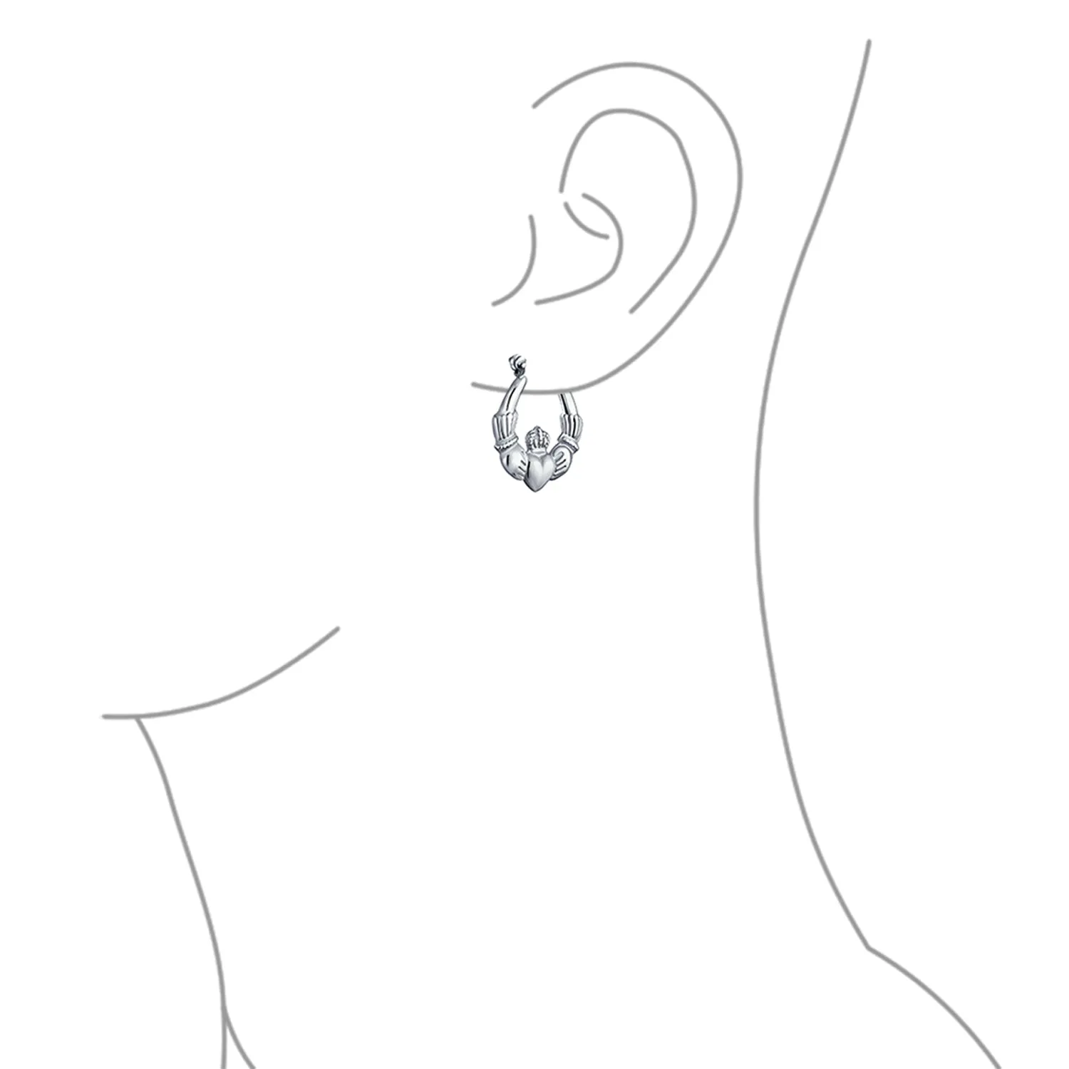 Angel Wings Heart Celtic Claddagh Hoop Earrings Gold Plated Silver .5- 1 Inch