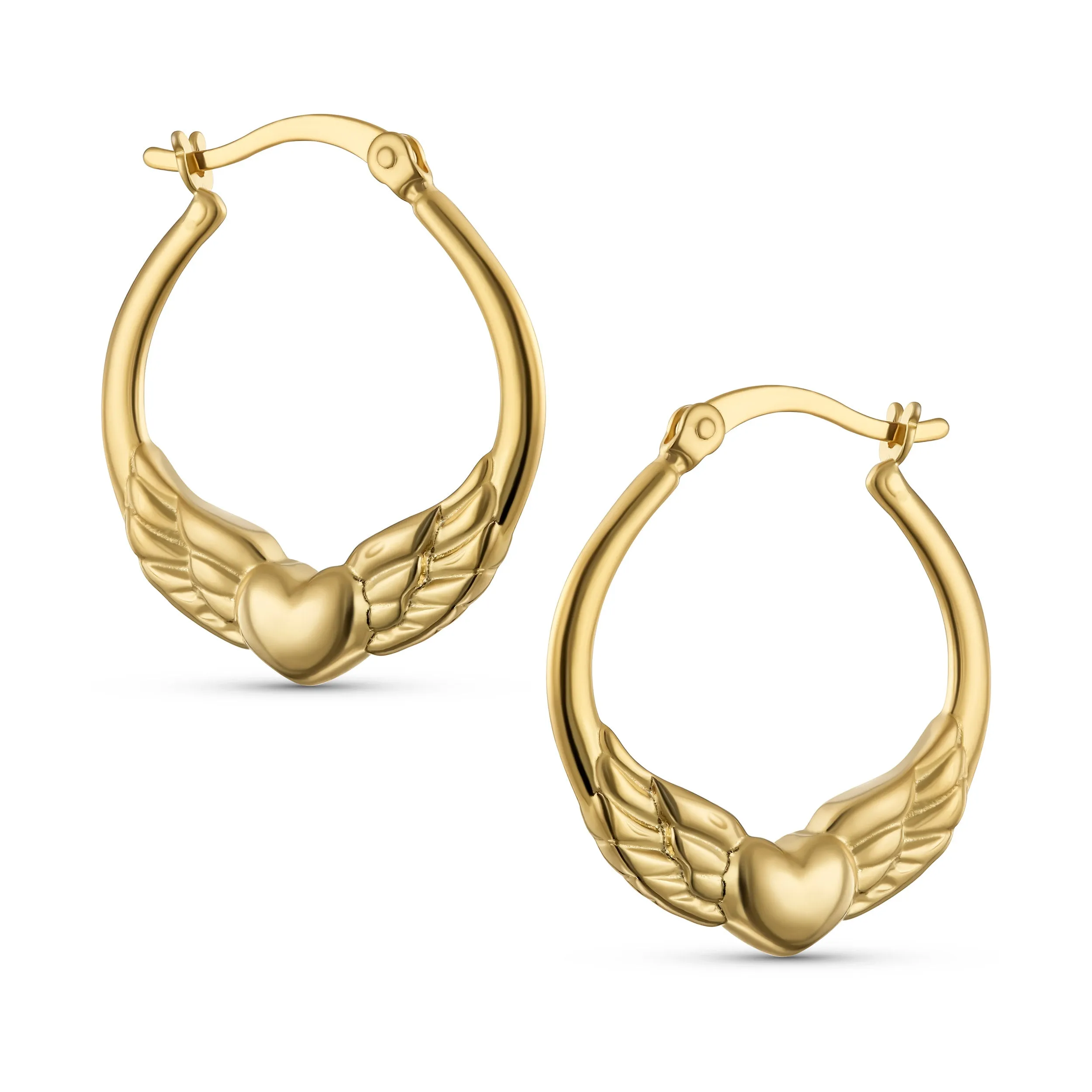 Angel Wings Heart Celtic Claddagh Hoop Earrings Gold Plated Silver .5- 1 Inch