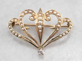 Antique Diamond and Seed Pearl Brooch