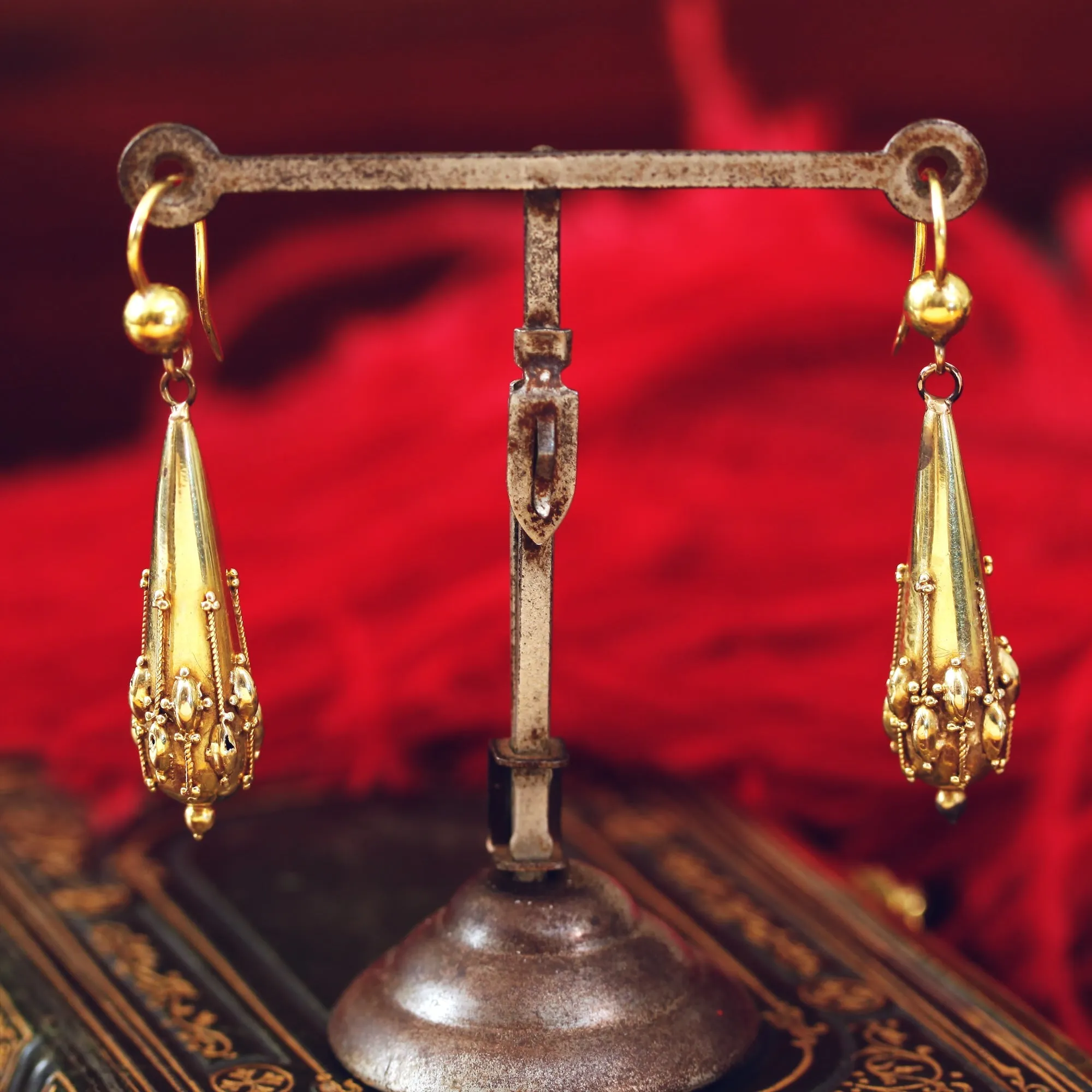 Antique Victorian Etruscan Revival Gold Earrings