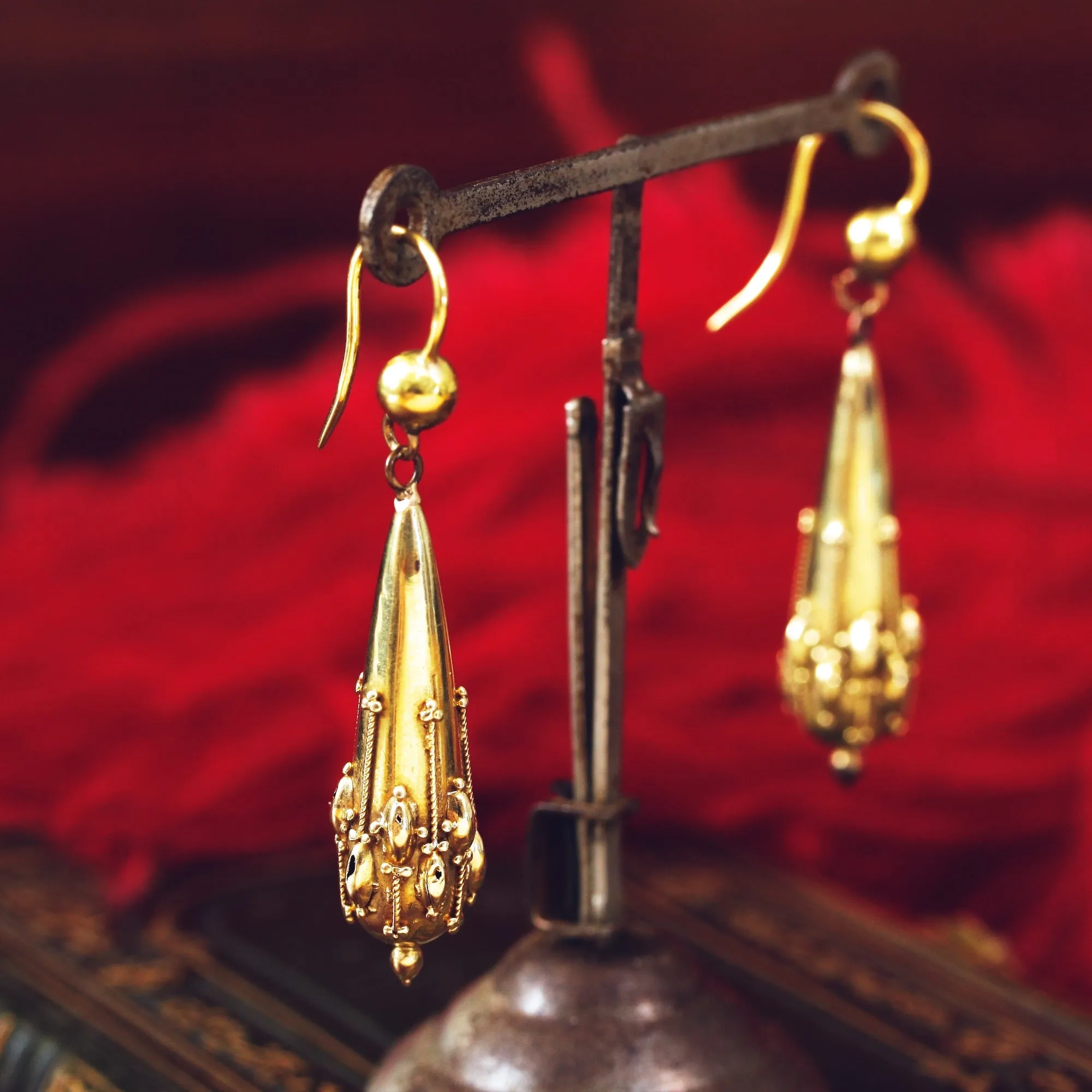 Antique Victorian Etruscan Revival Gold Earrings
