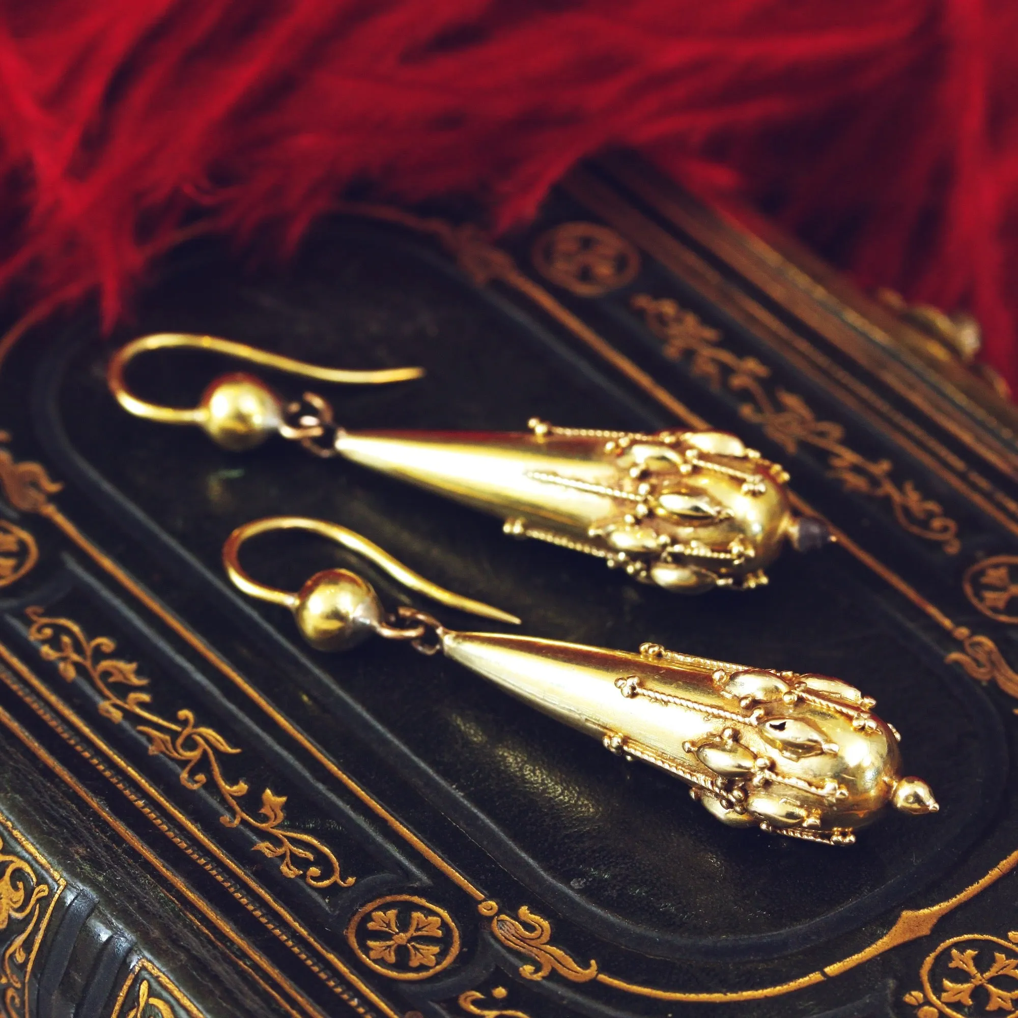 Antique Victorian Etruscan Revival Gold Earrings