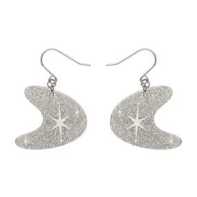 Atomic Boomerang Glitter Drop Earrings - Silver