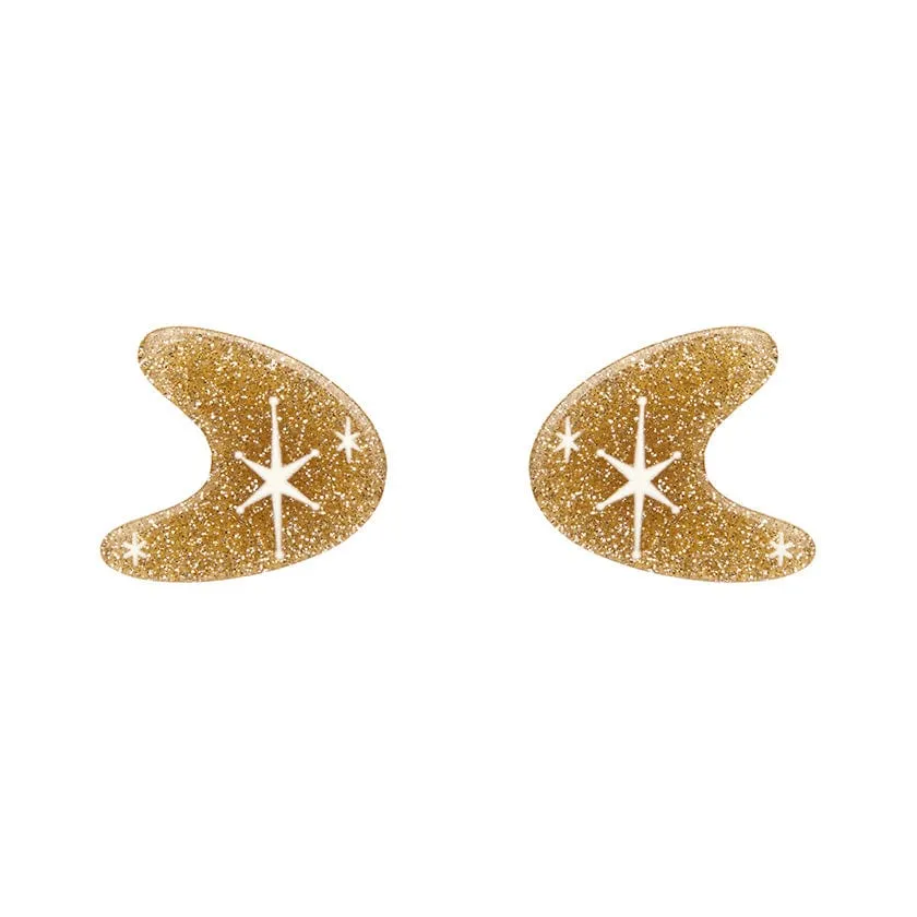 Atomic Boomerang Glitter Stud Earrings - Gold