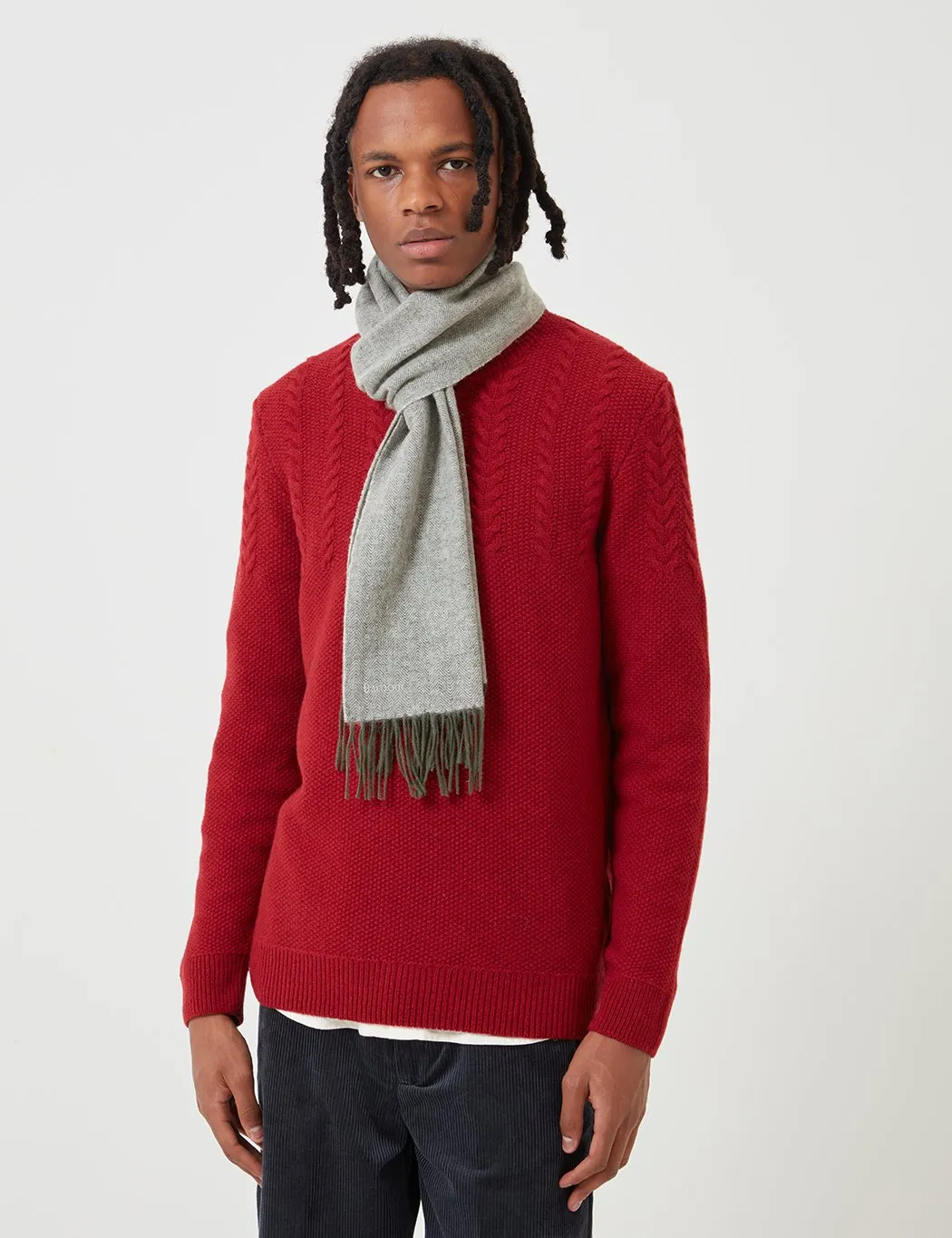 Barbour Herringbone Double Faced Scarf - Grey/Navy Blue