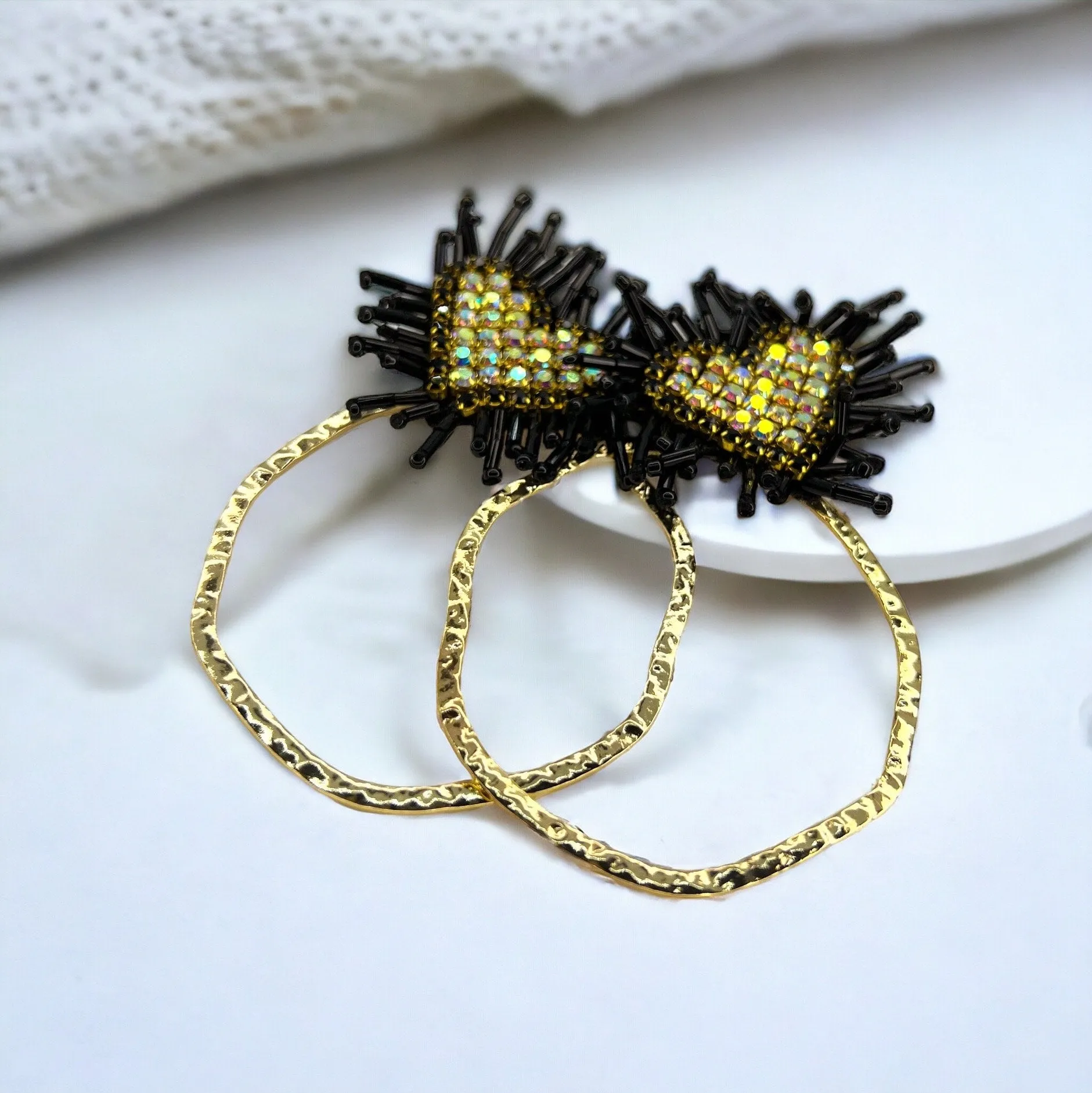 Beaded Heart Earrings, Beade Earrings, Valentine’s Earrings, Love Earrings, Heart Accessories, Easter Earrings, Beaded Accessories, Black