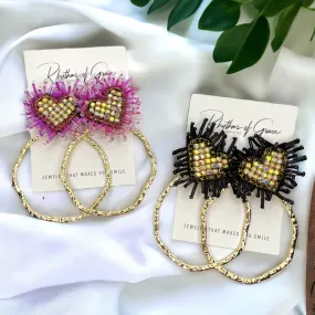 Beaded Heart Earrings, Beade Earrings, Valentine’s Earrings, Love Earrings, Heart Accessories, Easter Earrings, Beaded Accessories, Black