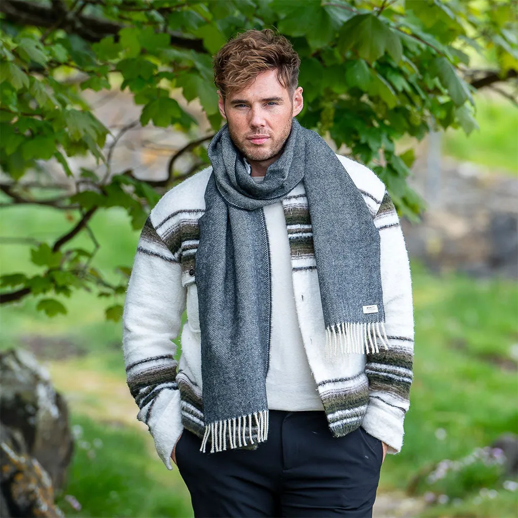 Black Herringbone Lambswool Scarf