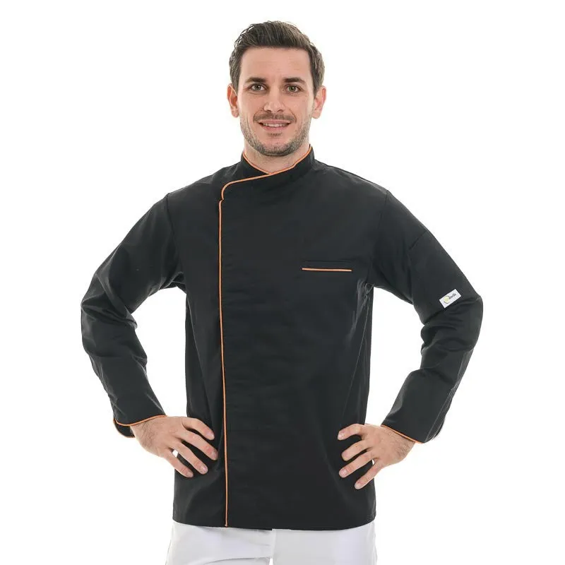 Manelli Black Chef Coat with Long Orange Piping - Short Sleeve or Long Sleeve
