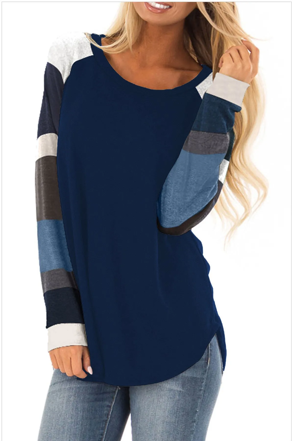 Blocked Stripe Sleeve Raglan Tee