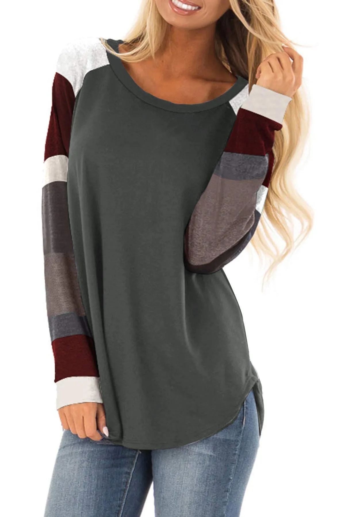 Blocked Stripe Sleeve Raglan Tee