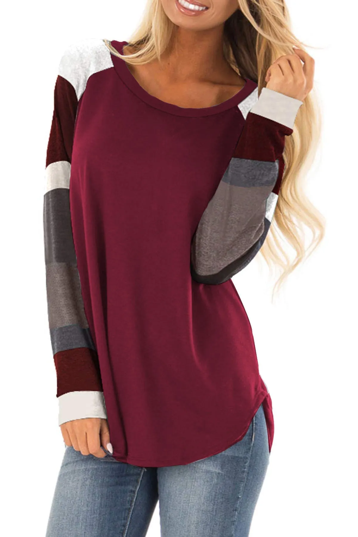 Blocked Stripe Sleeve Raglan Tee