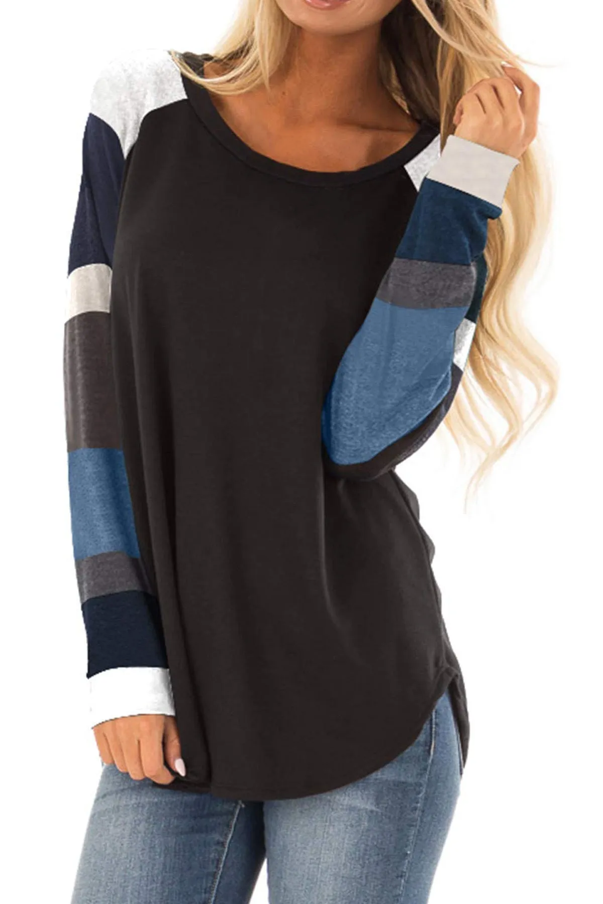 Blocked Stripe Sleeve Raglan Tee
