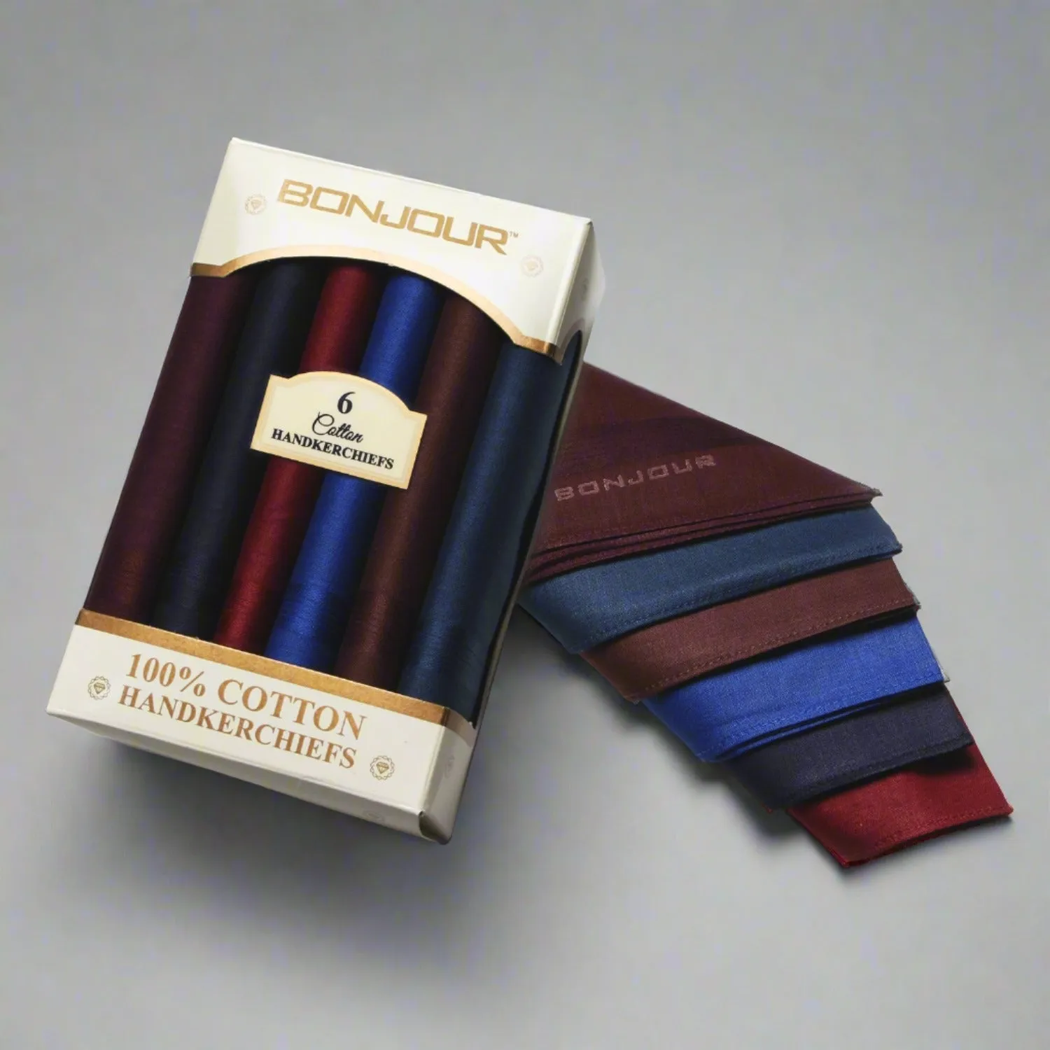 Bonjour Solids Collection Premium Cotton Handkerchiefs For Men - Pack of 6