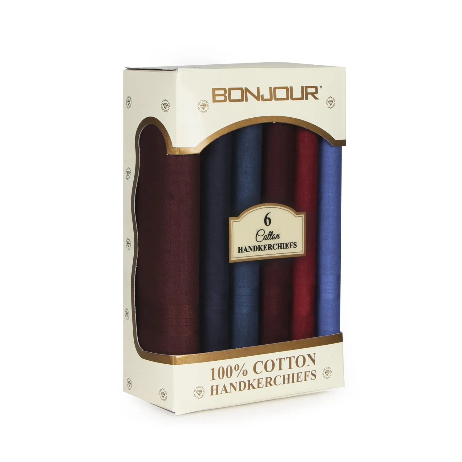 Bonjour Solids Collection Premium Cotton Handkerchiefs For Men - Pack of 6